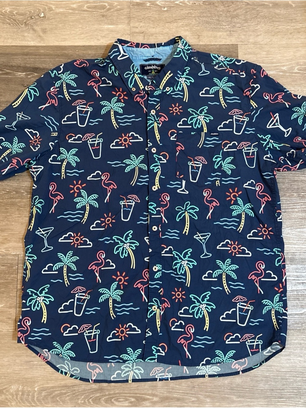Chubbies Navy Tropical Neon Icon Short Sleeve Button-Down Mens Shirt Size XXL